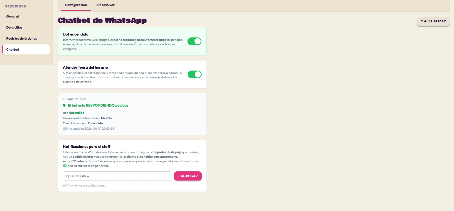 WhatsApp bot control panel